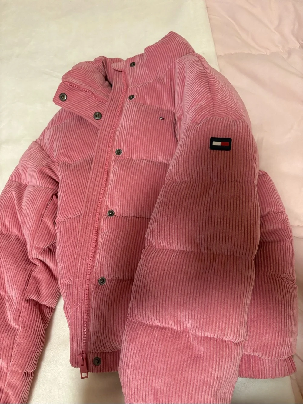 Tommy Hilfiger Pink Corduroy Puffer Coat